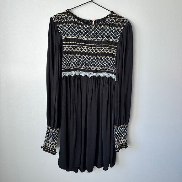 Free People Dresses & Skirts - Nwt Free People Small Late Night Picnic Smocked Black Peasant Dress